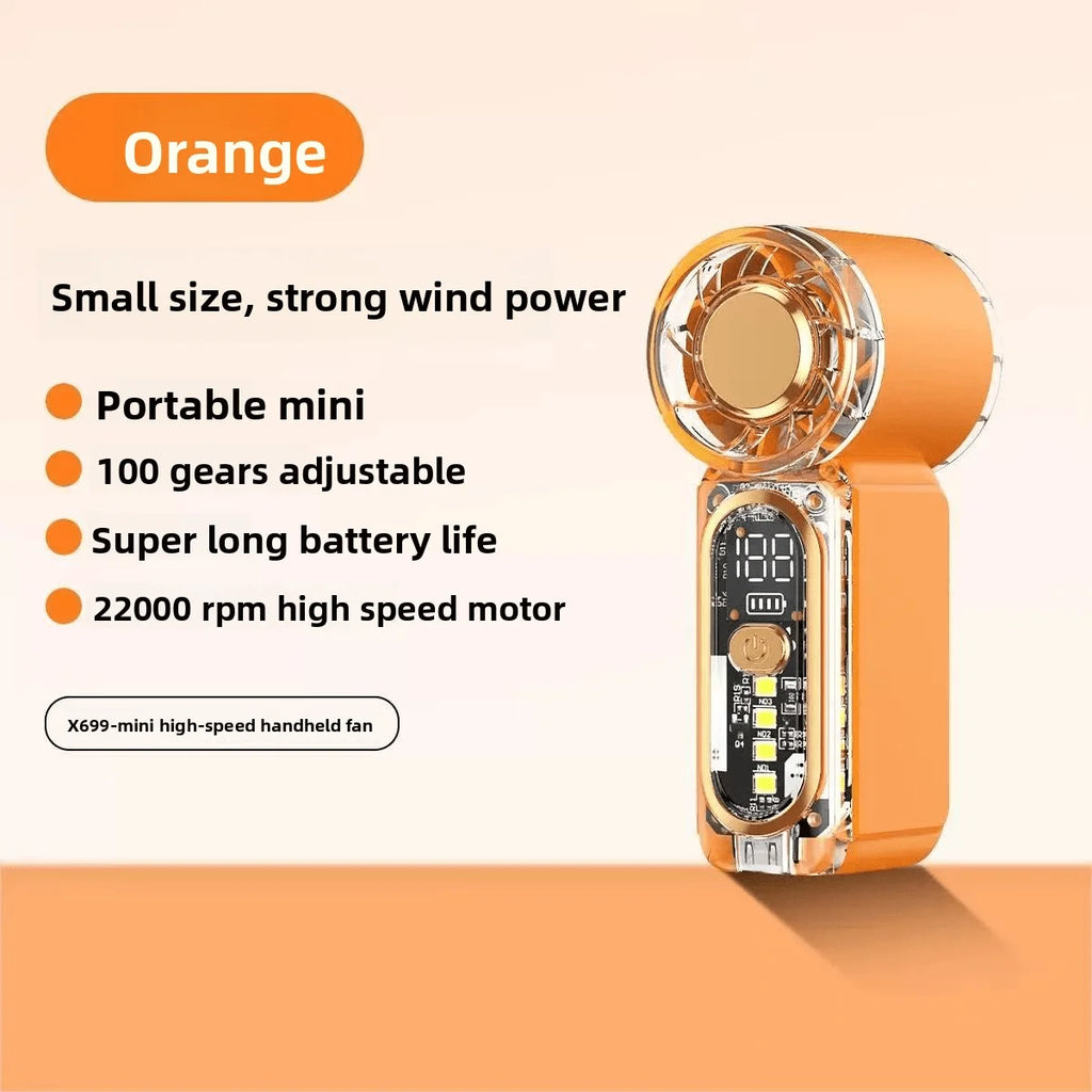 Mini Handheld Fan With Night Light, Dual Function Fan + Ambient Light, 100-Level Adjustment, 40,000 RPM, LED Display, X699 Mini Handheld Fan, Pocket Mini Fan, USB Rechargeable, Continuous Operation, Turbo Fan, Suitable For Ou