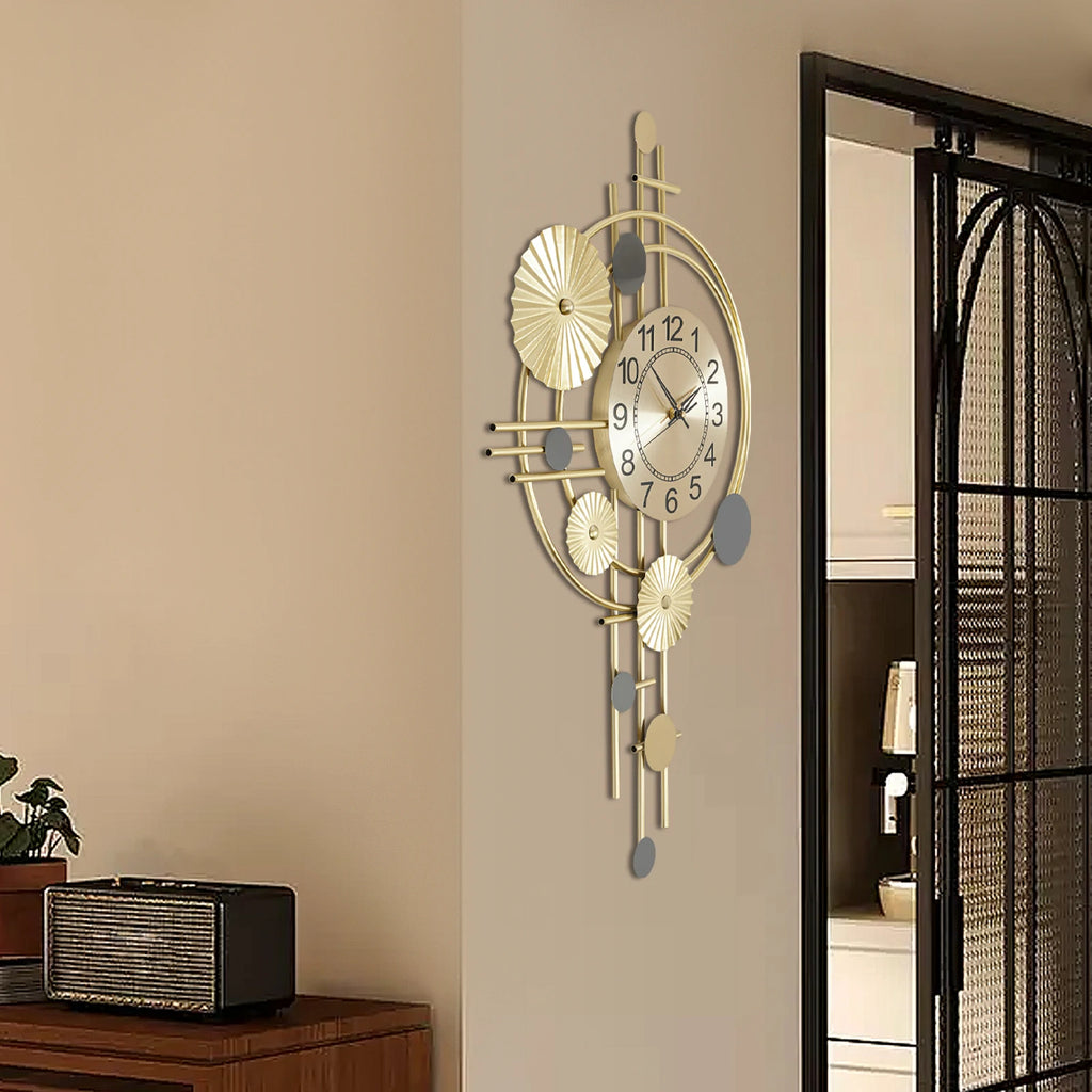 Large Gold Decorative Wall Clock — 17.7" × 30.7", Silent Sweep Movement, Modern Iron Art for Living Room & Bedroom