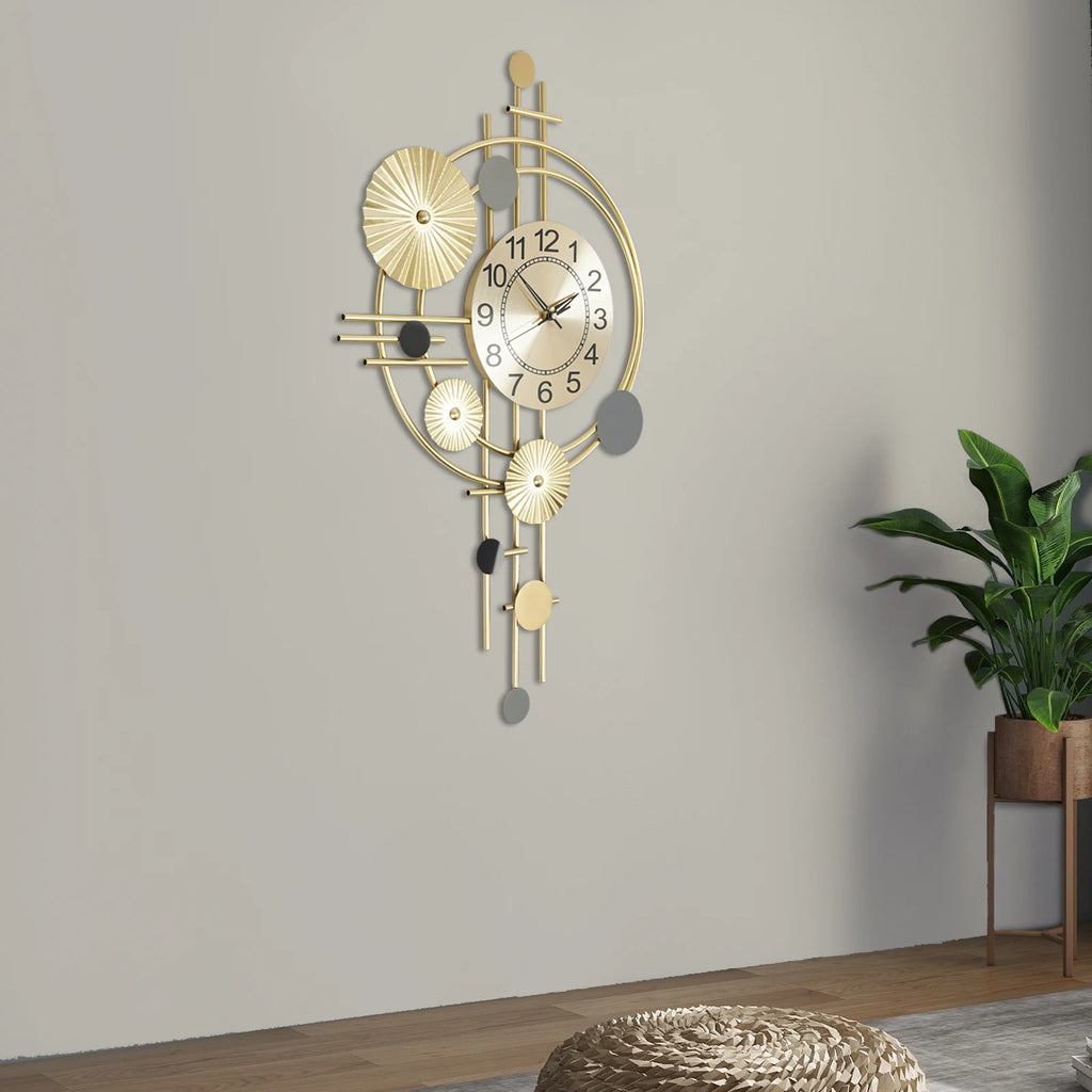 Large Gold Decorative Wall Clock — 17.7" × 30.7", Silent Sweep Movement, Modern Iron Art for Living Room & Bedroom