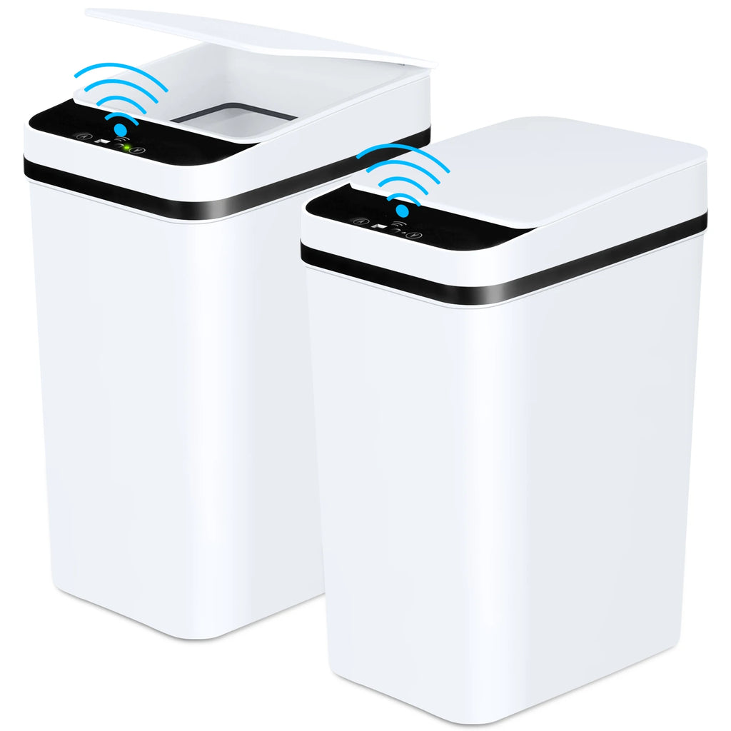 2 Pack 12L Touchless Motion Sensor Trash Cans with Lid — Slim Bathroom Design