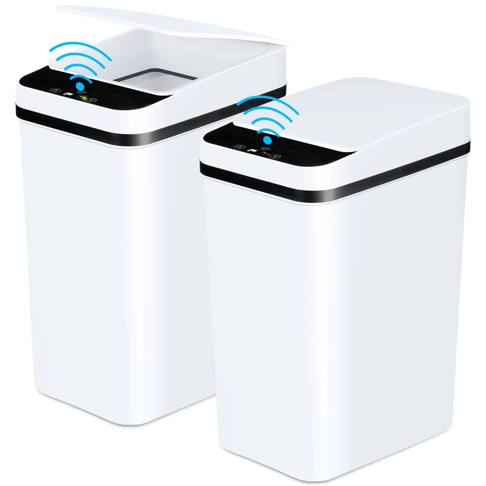 2 Pack 12L Touchless Motion Sensor Trash Cans with Lid — Slim Bathroom Design