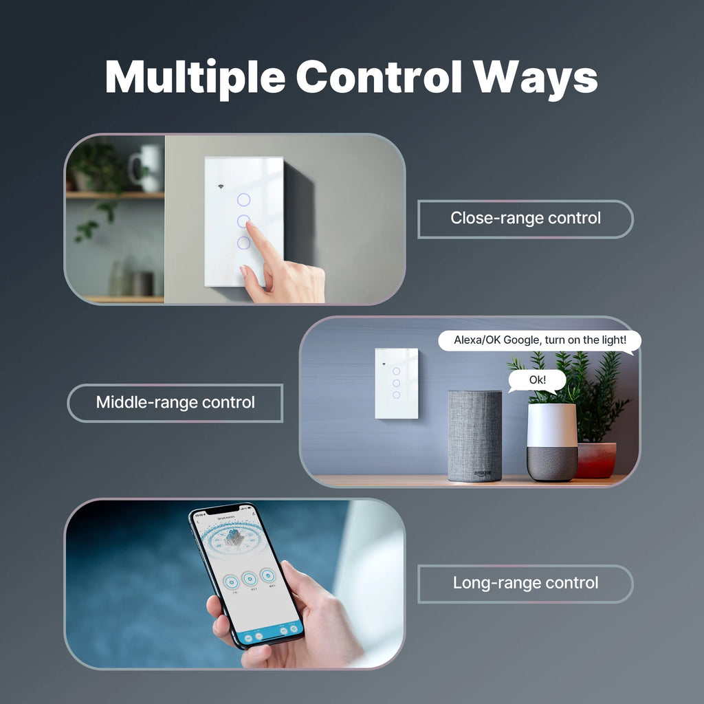Tuya WiFi Smart Light Switch Glass Touch Control Fireproof No Neutral Wire Required Remote Control Work With Alexa Google Home