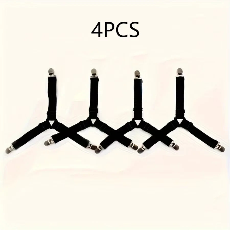 4 Piece Black Anti Slip Triangular Fixator with Adjustable Elasticity, Suitable for Fixing Bed Sheets, Tablecloths, Etc