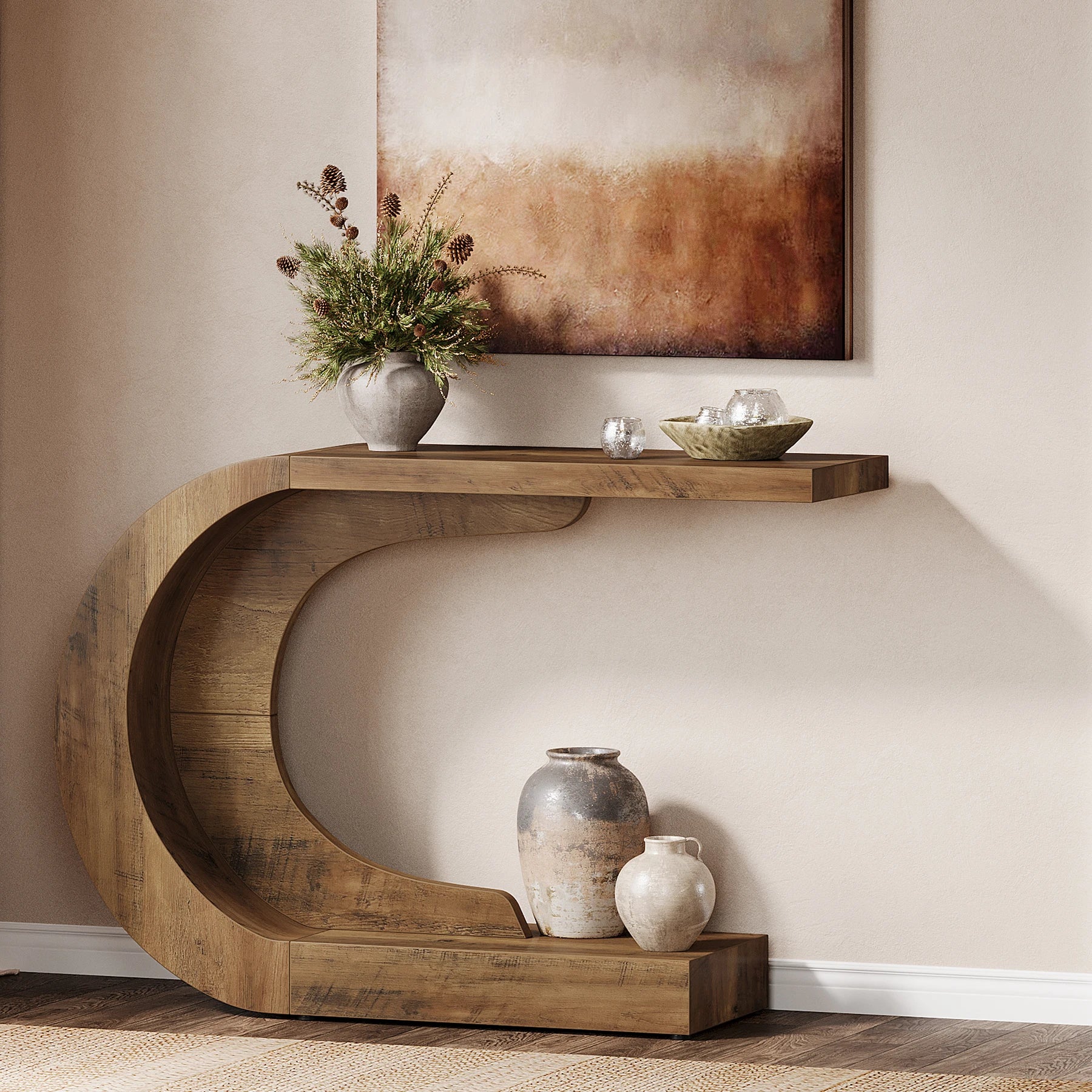 Tribesigns 43" C-Shaped Console Table — Mid-Century Entryway & Hallway Accent Table, Engineered Wood