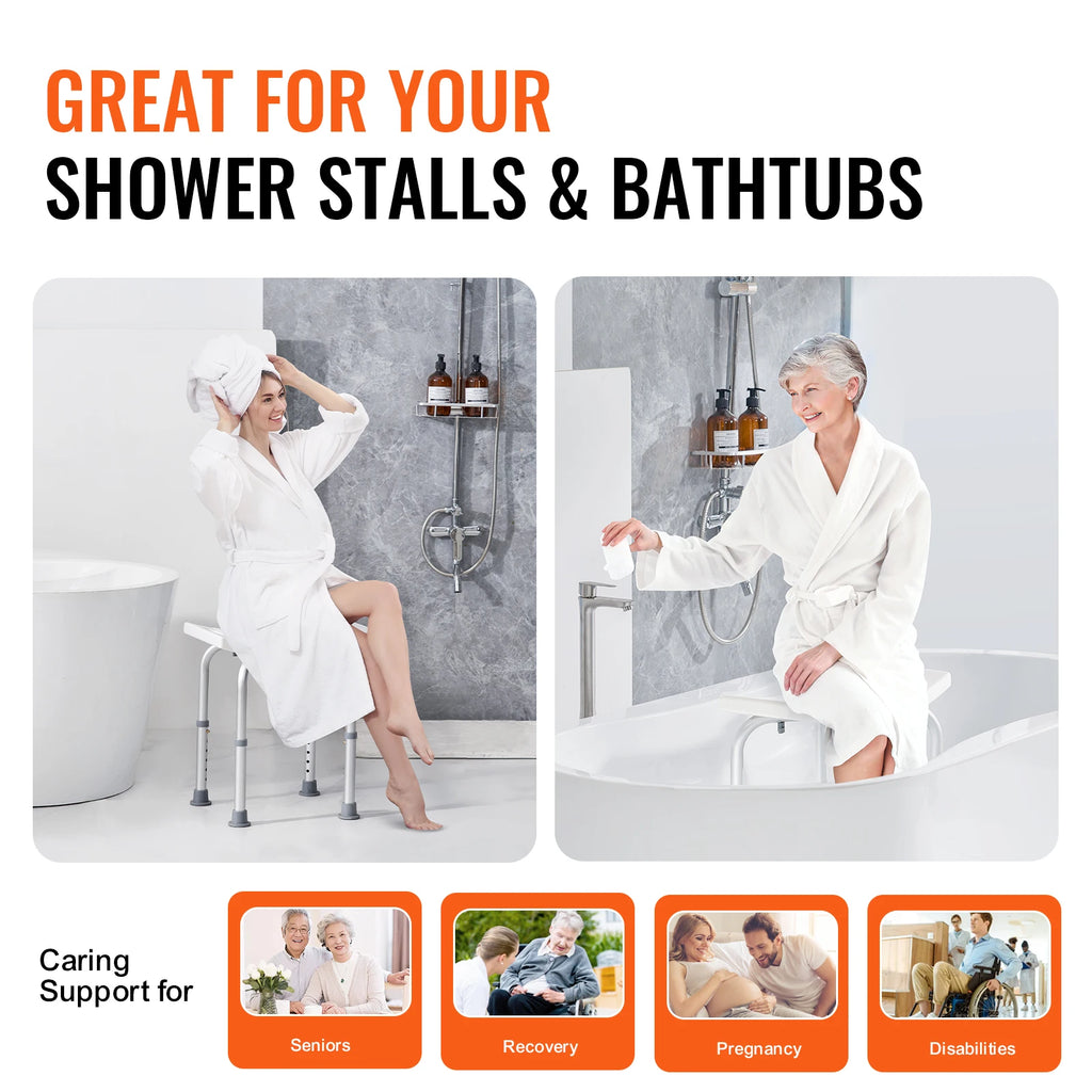 Adjustable Shower Chair with Built-In Handles — 350 lb Capacity, Non-Slip, Tool-Free Assembly