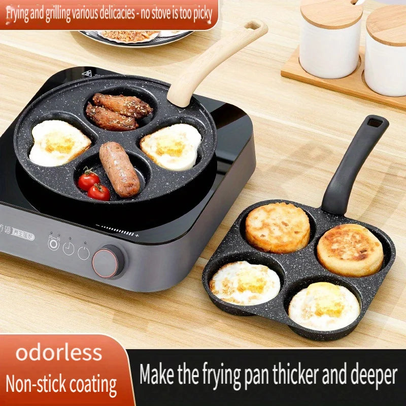 Medical Stone Four-hole Omelette Pot Household Non-stick Flats-bottomed Egg Dumpling Pot Breakfast Egg Burger Frying Pan