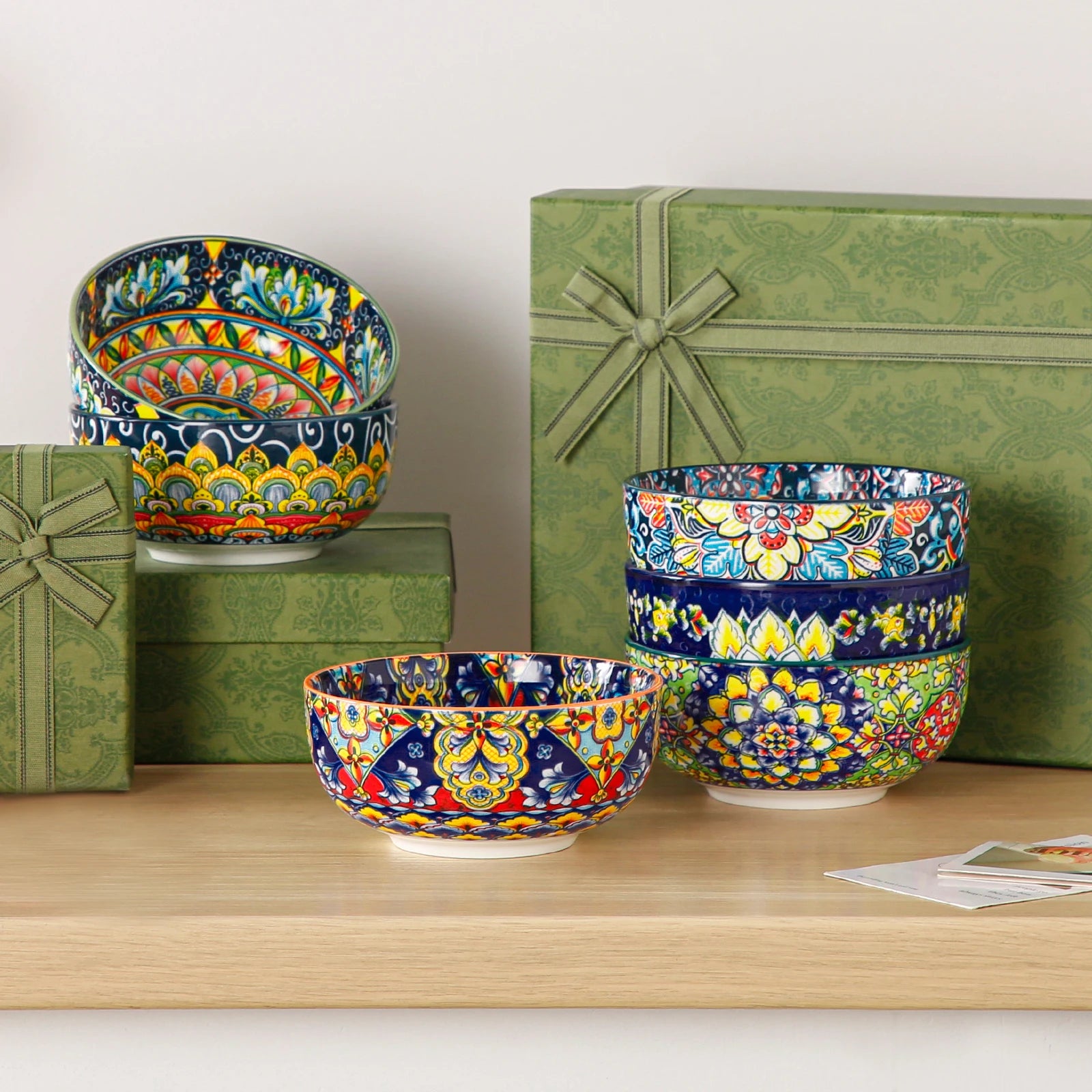 Vancasso Bohemian Ceramic Bowl Set – 6 or 12 Piece, 28 oz Porcelain Bowls for Cereal, Soup, Salad & Pasta