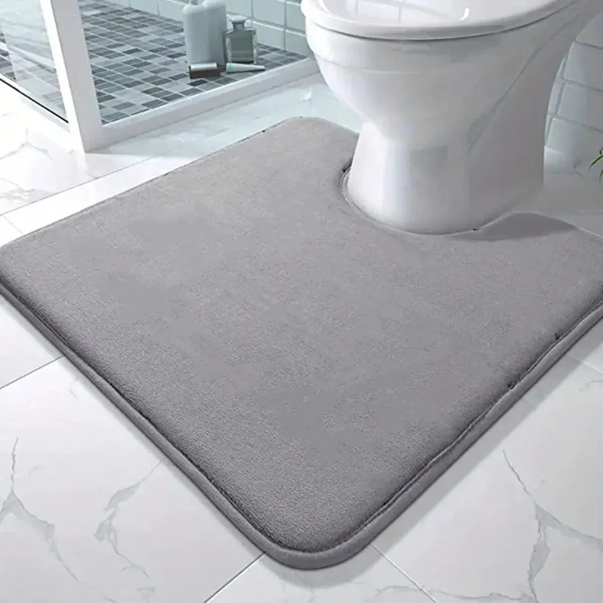 U-Shape Toilet Bath Mat - Anti-Slip Absorbent Polyester Bathroom Floor Mat