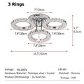 Modern LED Crystal Ring Chandelier | Dimmable | 3 or 5 Ring | Chrome Finish