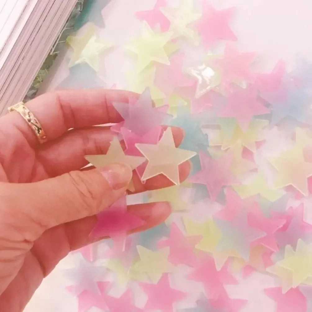 100 Pcs Colorful Glow in The Dark Star Stickers - Luminous Fluorescent Noctilucent Plastic Decals for Bedroom Ceiling & Wall Decor Home Art Murals