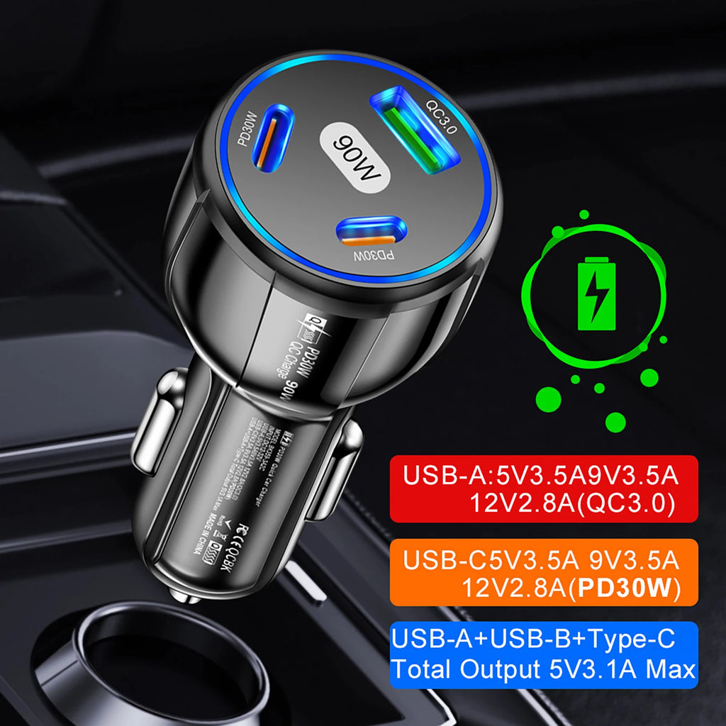 Quick Charge 3 Ports USB Type C Fast Charger USB PD Car Charger 3.0 Car Phone Adapter for IPhone Samsung Phone 13 12 Pro Max