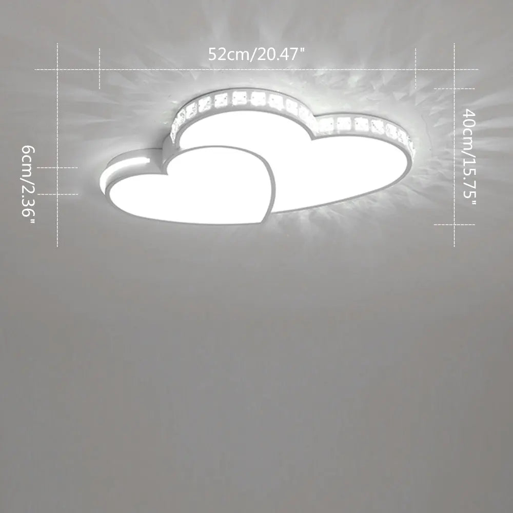 Heart-Shaped Crystal LED Ceiling Light — 24W Flush Mount, 20.5" × 15.7", Kids’ Room & Bedroom Lamp