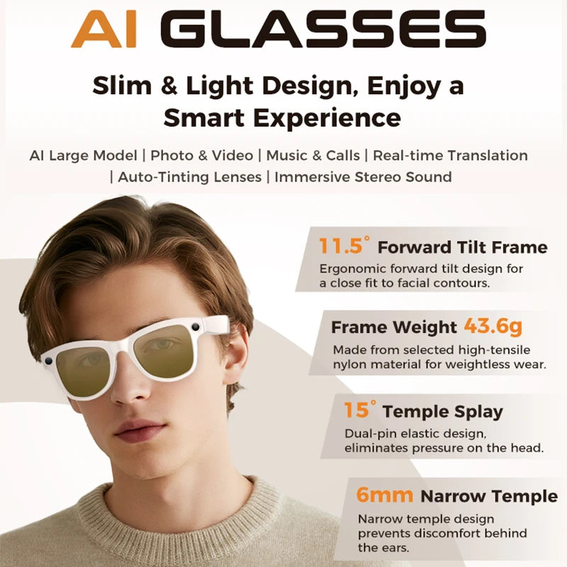 M02 Ultra Smart AI Glasses – 4K Camera, 32GB, 120+ Language Translation & Power Bank