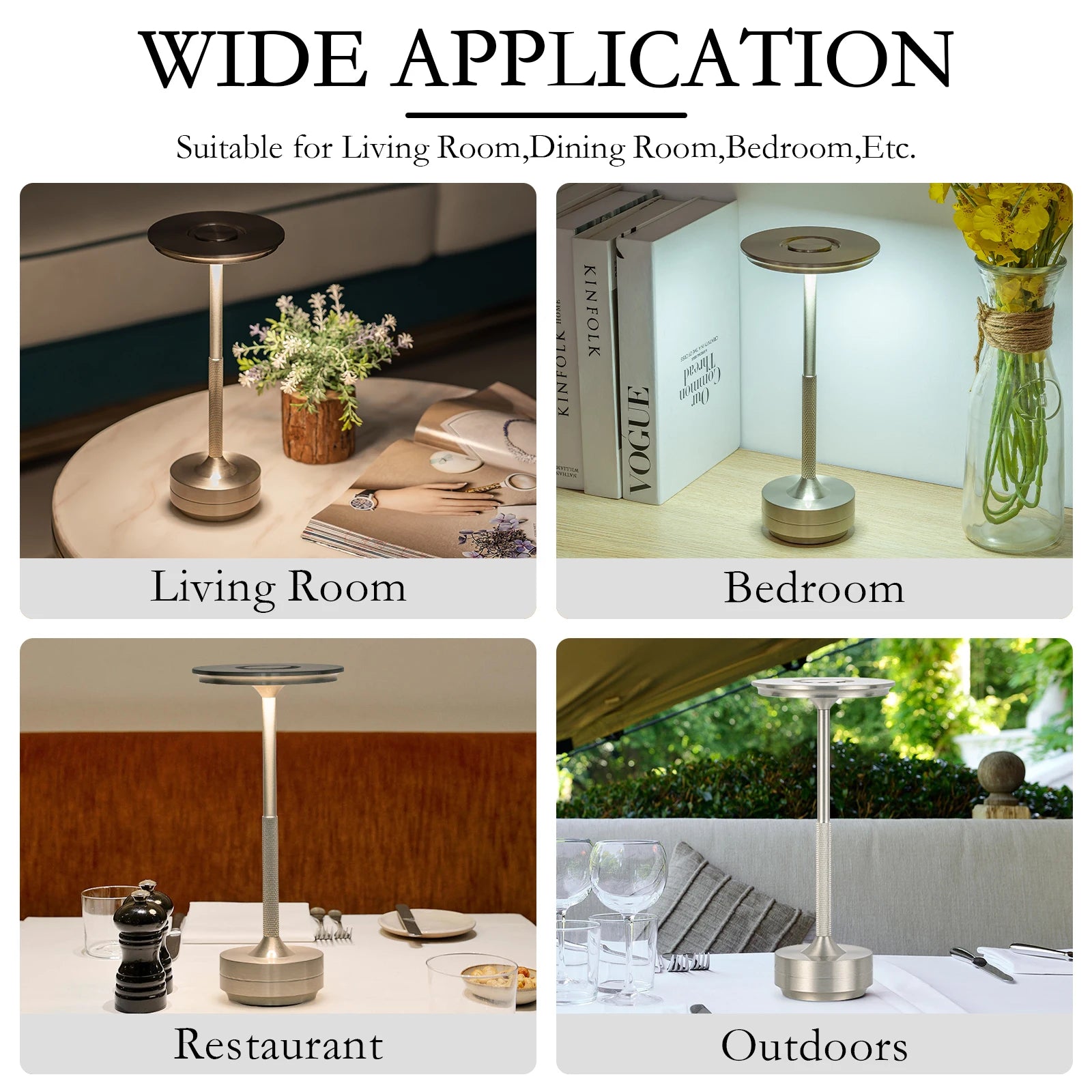 KFV Rechargeable Wireless Table Lamp – Set of 2, Dimmable LED Touch Sensor Night Light for Bedroom, Hotel & Bar