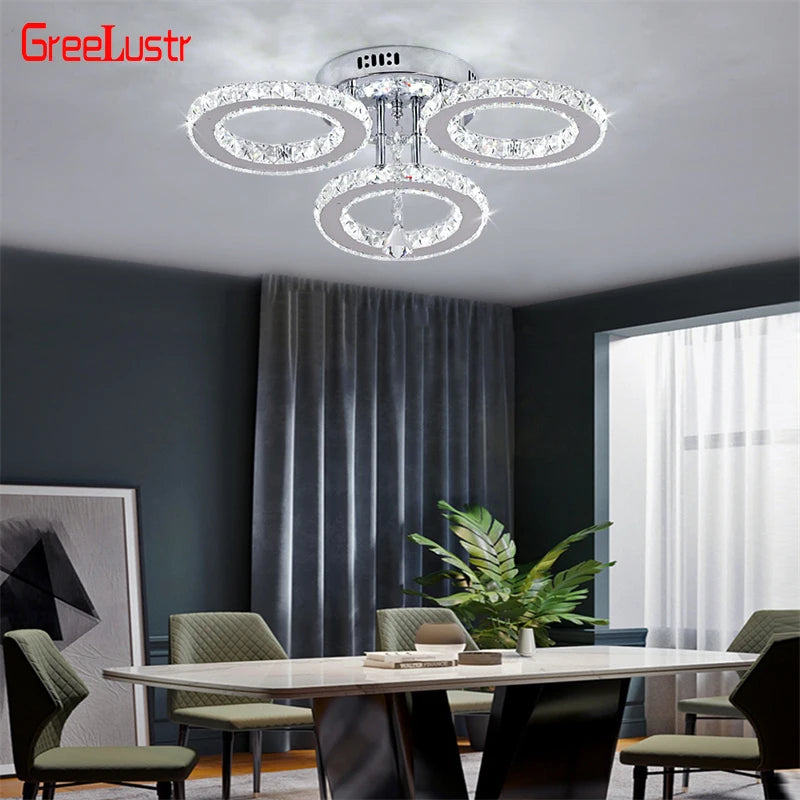 Modern LED Crystal Ring Chandelier | Dimmable | 3 or 5 Ring | Chrome Finish