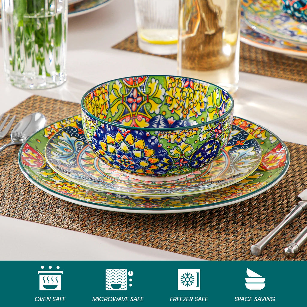 Vancasso Bohemian Ceramic Bowl Set – 6 or 12 Piece, 28 oz Porcelain Bowls for Cereal, Soup, Salad & Pasta