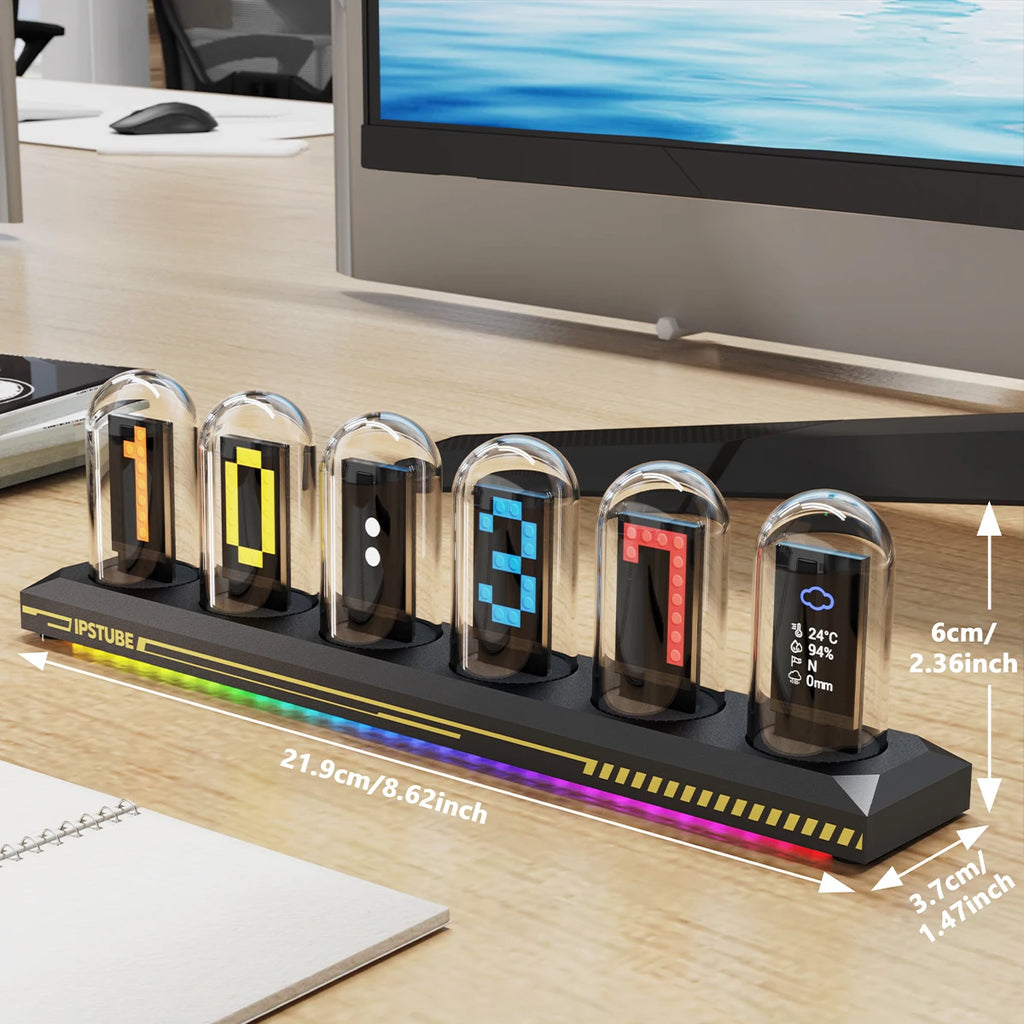 Nixie Tube Clock — Smart IPS Digital Desk Clock with App Control, 12/24H Display & 3 Light Modes