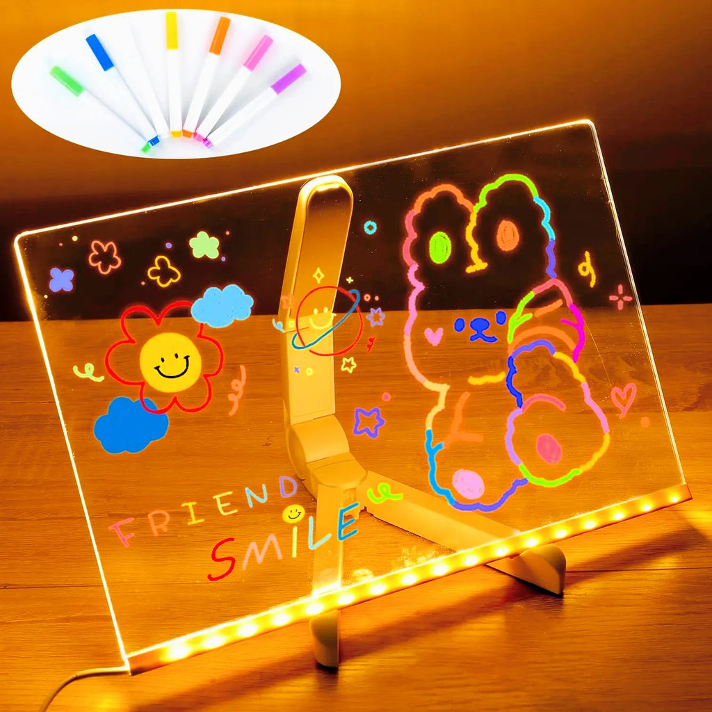 LED Acrylic Light-Up Message Board with 7 Colour Pens | DIY Drawing & Night Light for Kids