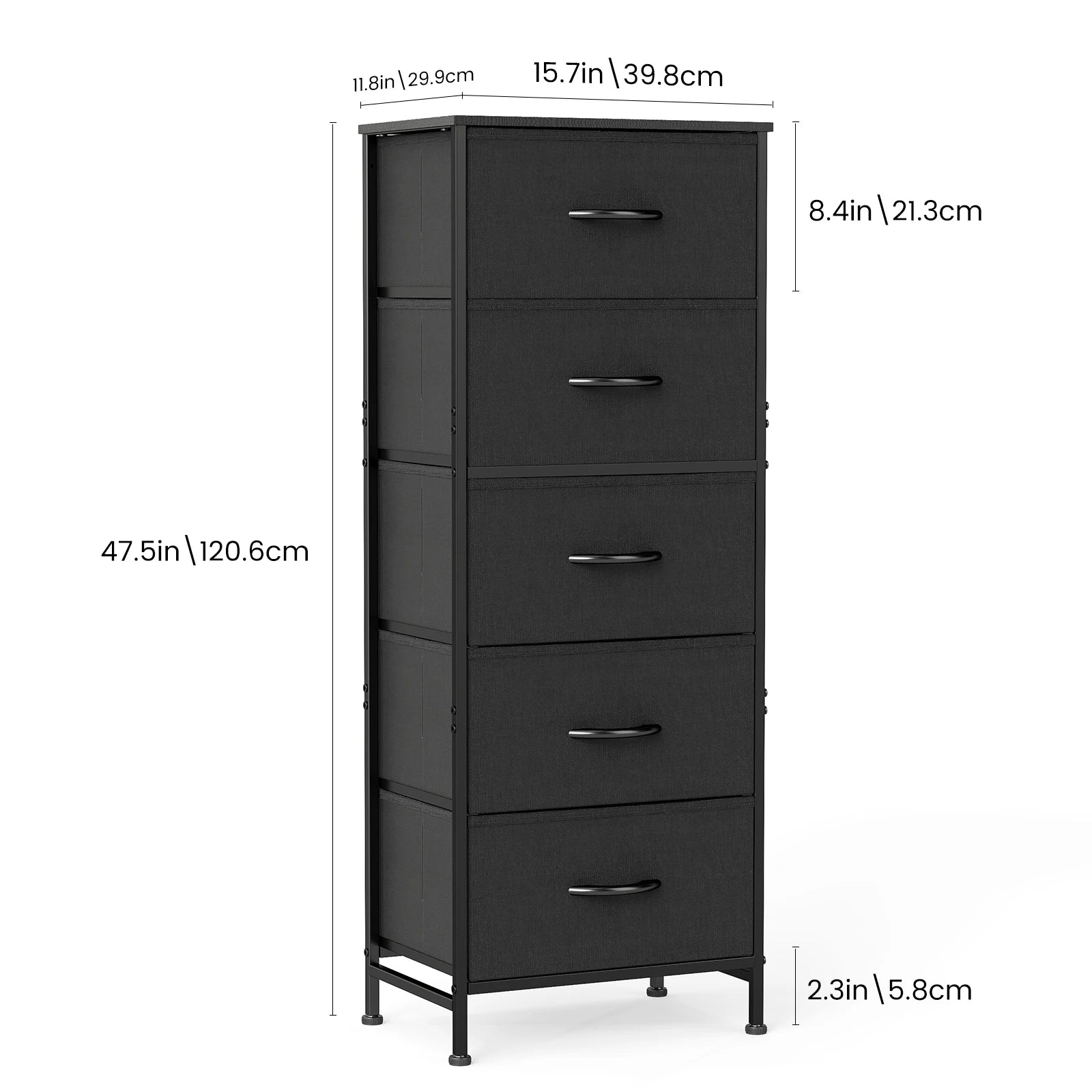 JHK 5-Drawer Fabric Dresser — 48" Tall Chest of Drawers for Bedroom, Closet & Living Room