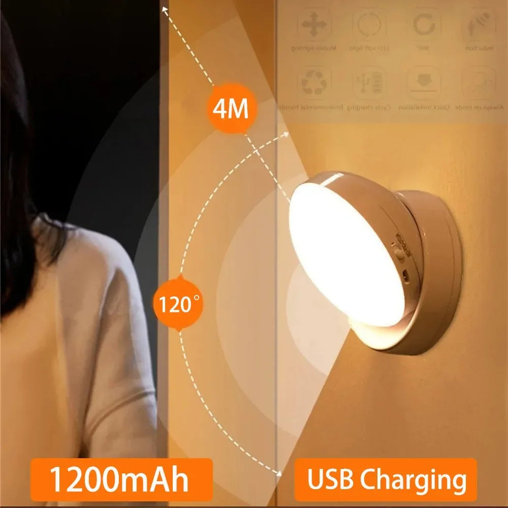 USB Rechargeable Motion Sensor Night Light | 360° Rotating | Warm & Cool White