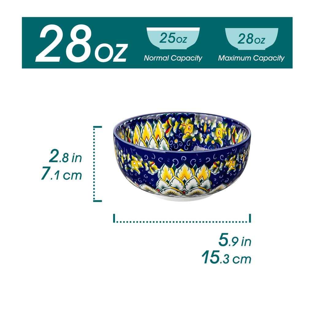 Vancasso Bohemian Ceramic Bowl Set – 6 or 12 Piece, 28 oz Porcelain Bowls for Cereal, Soup, Salad & Pasta