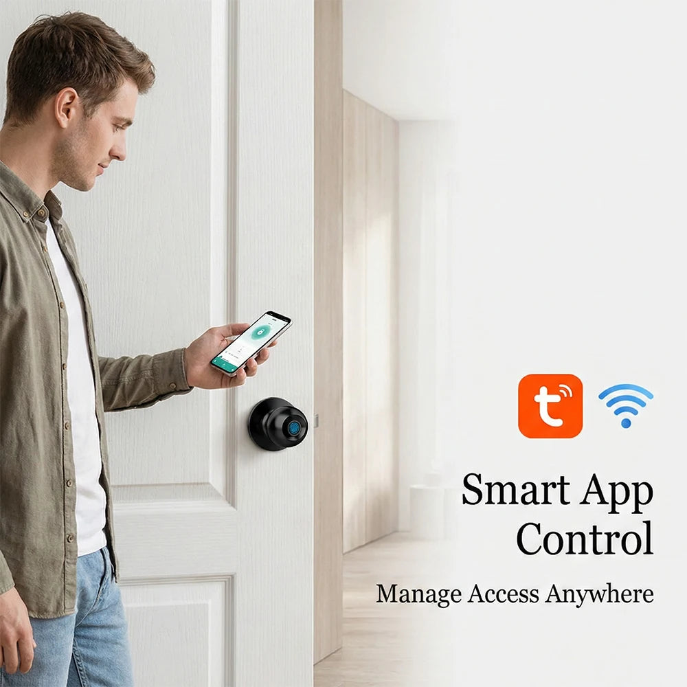 Tuya Smart Fingerprint Door Knob Lock WiFi App Remote Control Keyless Entry Smart Door Lock Temporary Password