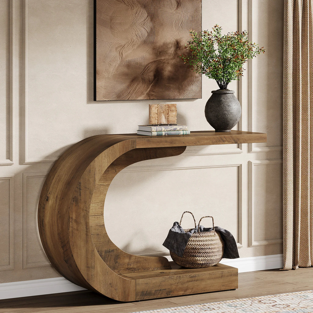 Tribesigns 43" C-Shaped Console Table — Mid-Century Entryway & Hallway Accent Table, Engineered Wood