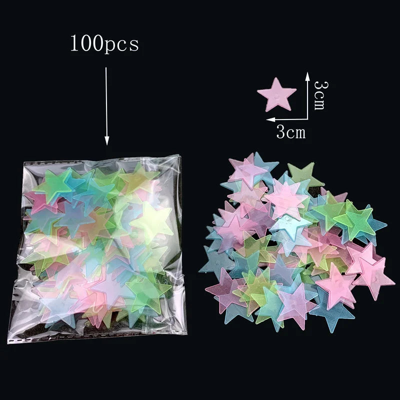 100 Pcs Colorful Glow in The Dark Star Stickers - Luminous Fluorescent Noctilucent Plastic Decals for Bedroom Ceiling & Wall Decor Home Art Murals