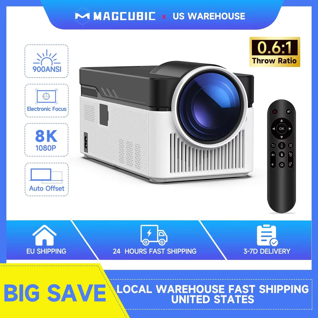 Magcubic HY450 Ultra Short Throw Projector | 900 ANSI, 1080P, 8K, Android 14, WiFi 6 & Auto Focus