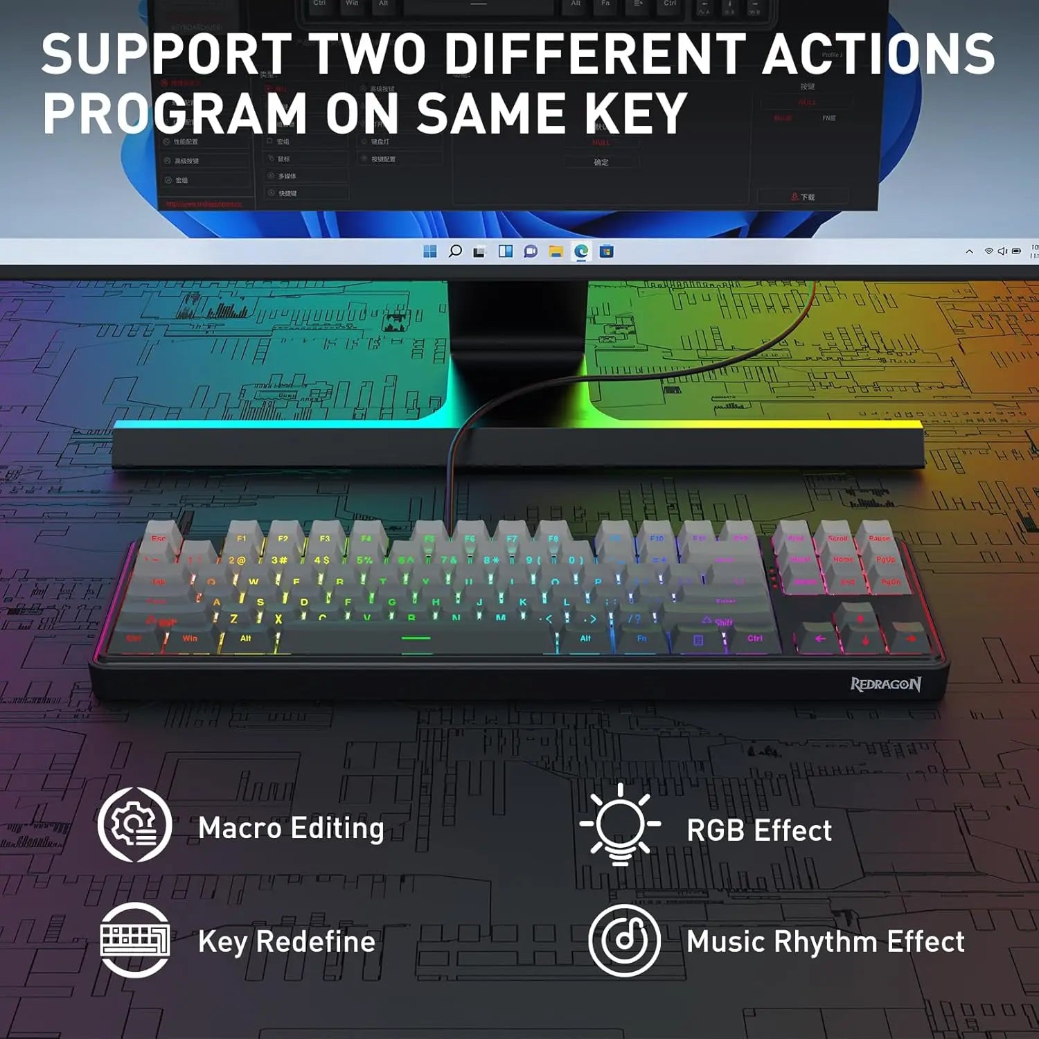 Redragon K707 HE Rapid Trigger Gaming  87 Keys TKL Wired Mechanical Keyboard,Hyper-Fast Actuation Hall Effect Magnetic Switch