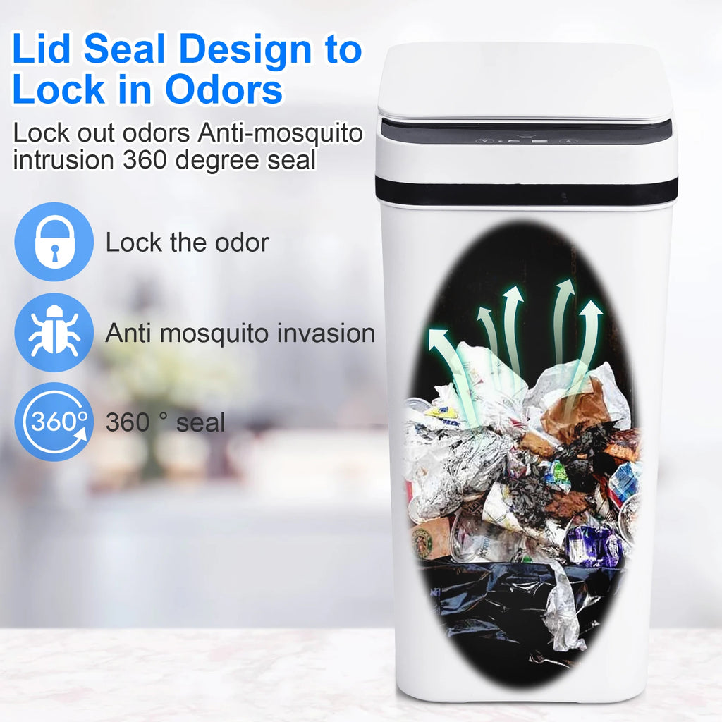 2 Pack 12L Touchless Motion Sensor Trash Cans with Lid — Slim Bathroom Design