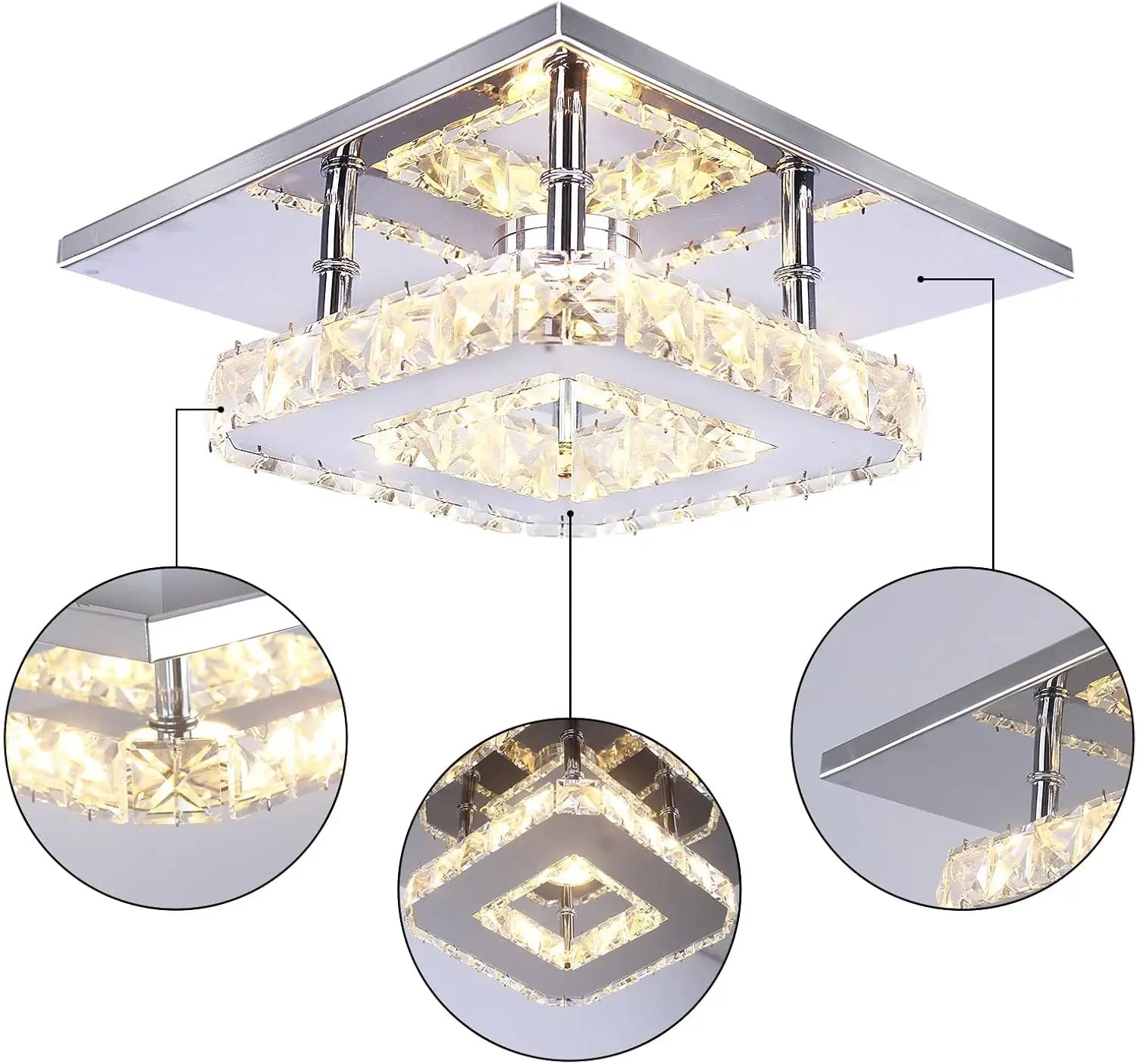 LED Crystal Chandelier — Semi Flush Mount Ceiling Light, Warm White, 8×5", UL Listed, Bulb Included