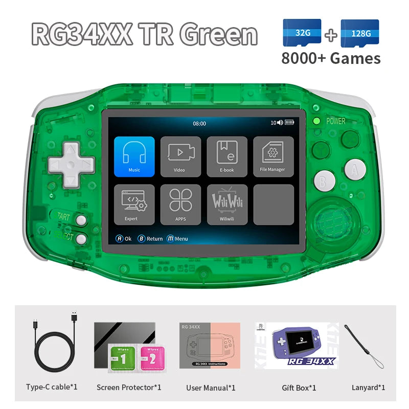Anbernic RG34XX Retro Video Handheld Game Console 3.4" IPS Screen 32G Linux 64-bit System Support 5G WiFi Bluetooth HD TV Output