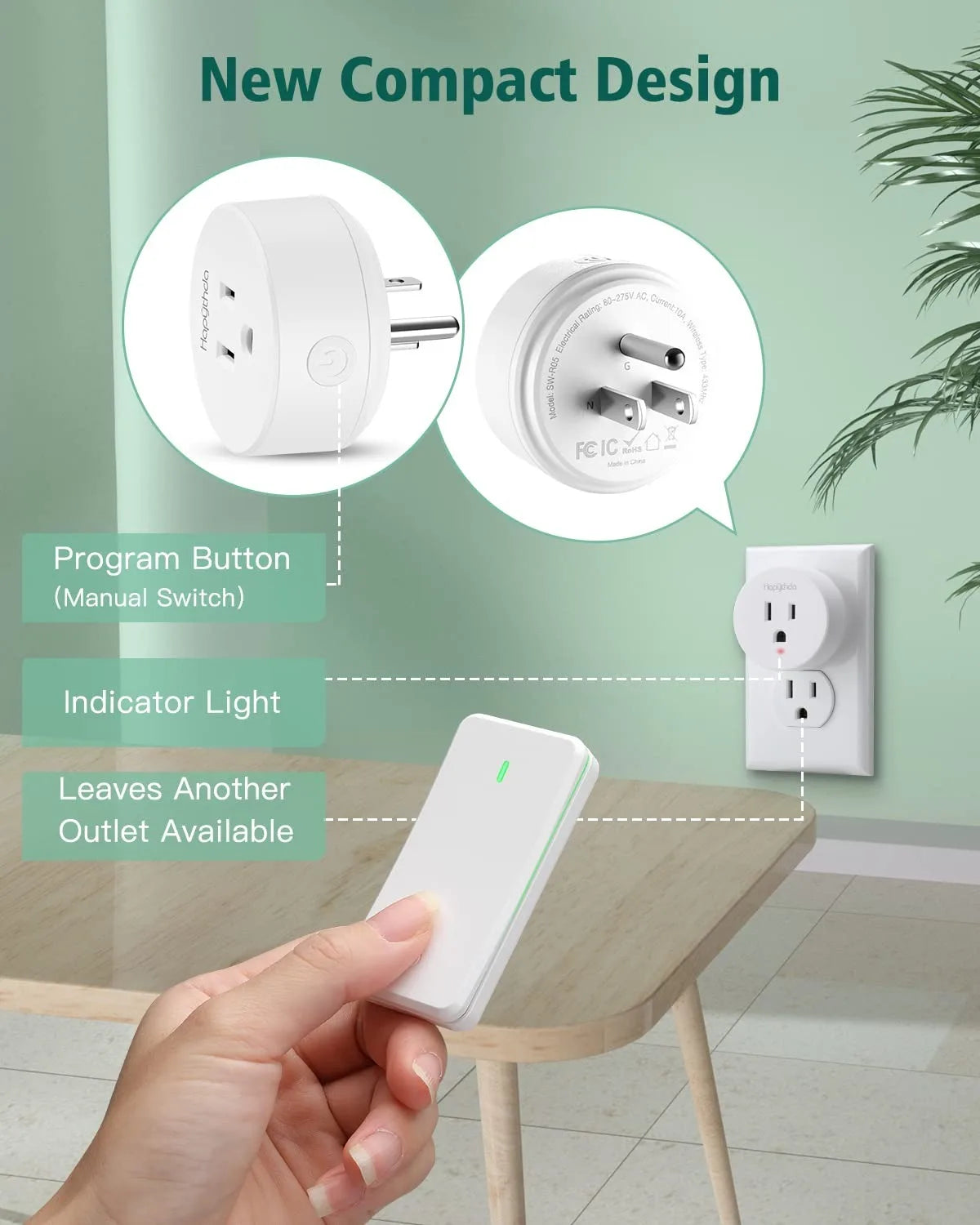 Wireless Wall Switch 300ft RF Range 15A 1500W Remote Control Outlet Switch for Household Appliances