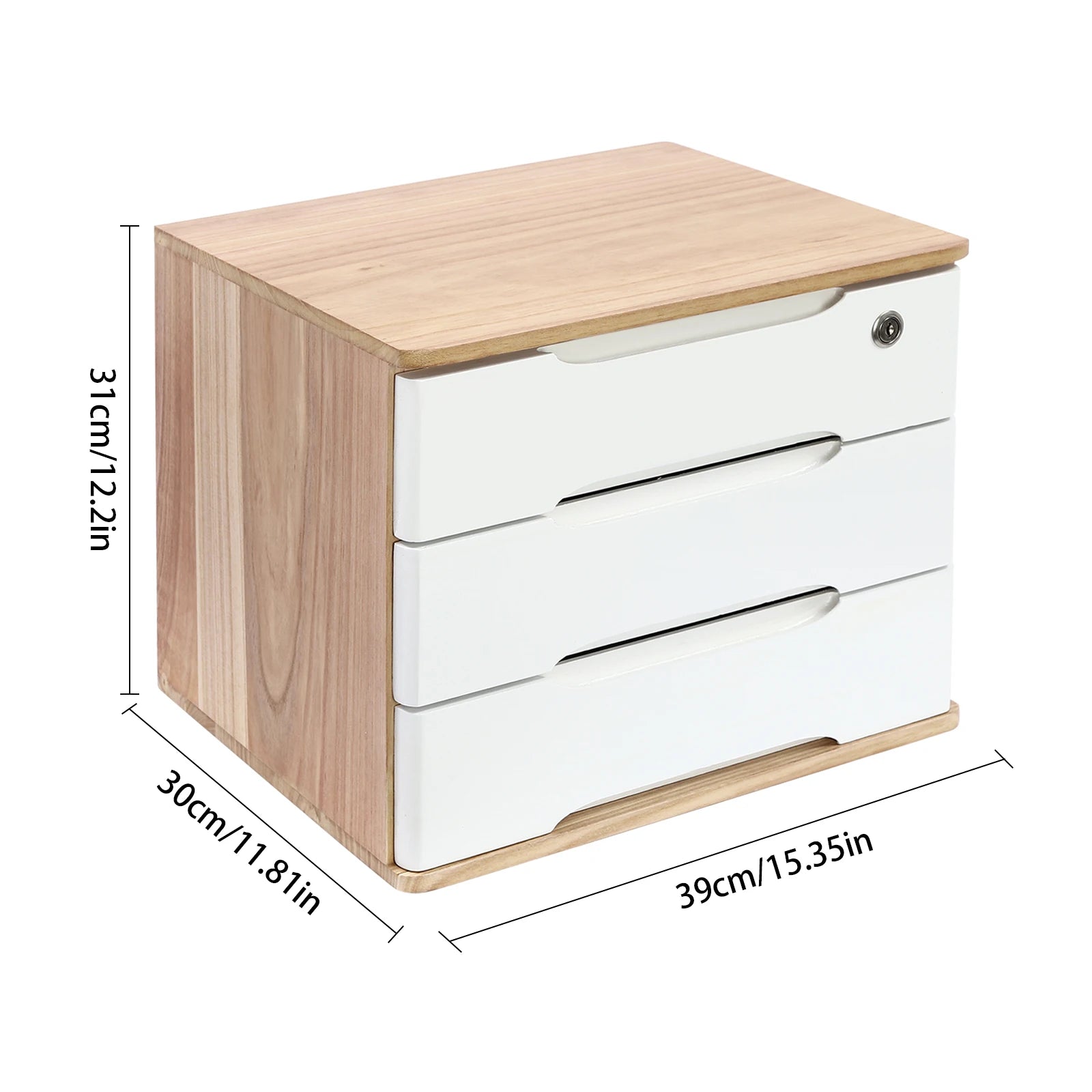 1/2/3 Tier Desktop Storage Box, Wooden Drawer Organizer with Lockable Drawers, No Assembly Required