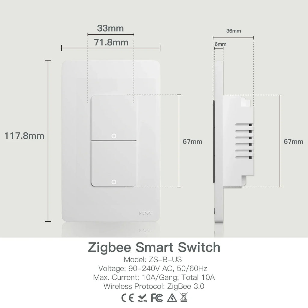 MOES ZigBee Smart Light Switch | US Push Button, Works with Alexa & Google Home, Neutral or No-Neutral