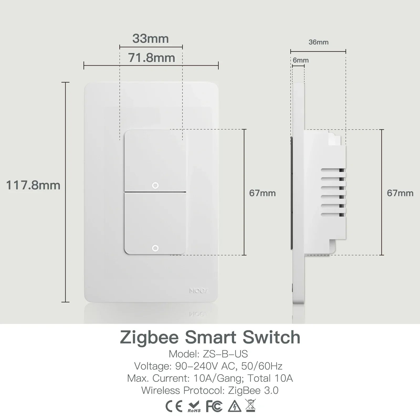 MOES ZigBee Smart Light Switch | US Push Button, Works with Alexa & Google Home, Neutral or No-Neutral