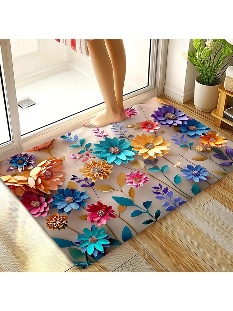 Floral Print Bathroom Mat - Anti-Slip, Super Absorbent & Quick-Dry Shower Floor Mat