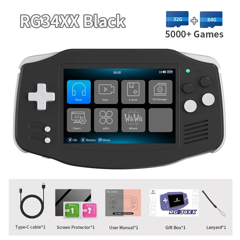 Anbernic RG34XX Retro Video Handheld Game Console 3.4" IPS Screen 32G Linux 64-bit System Support 5G WiFi Bluetooth HD TV Output