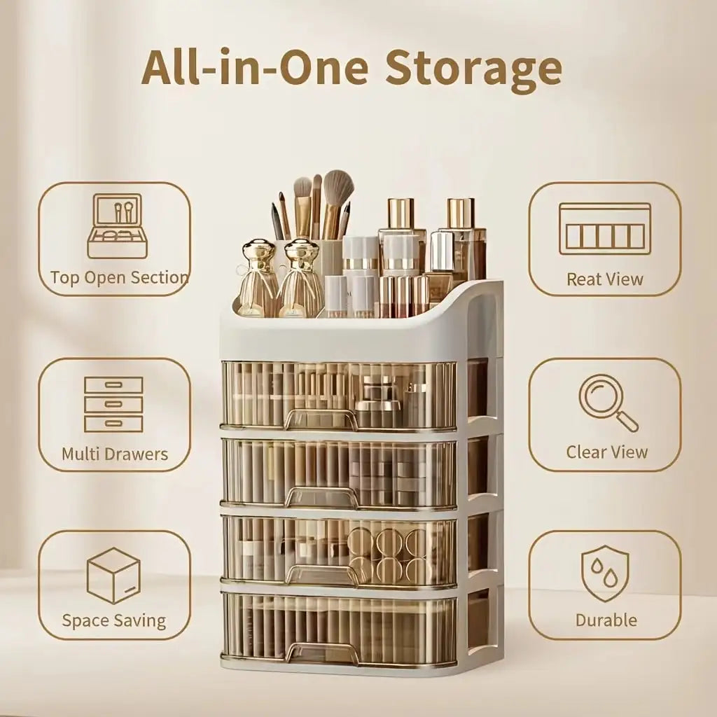 Multi-Layer Makeup Drawer Storage Cabinet | Vanity Organiser for Skincare, Cosmetics & Brushes