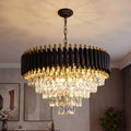 Modern Black & Gold K9 Crystal Chandelier – Dimmable 5-Tier Round Pendant Light for Living Room, Dining Room & Kitchen Island