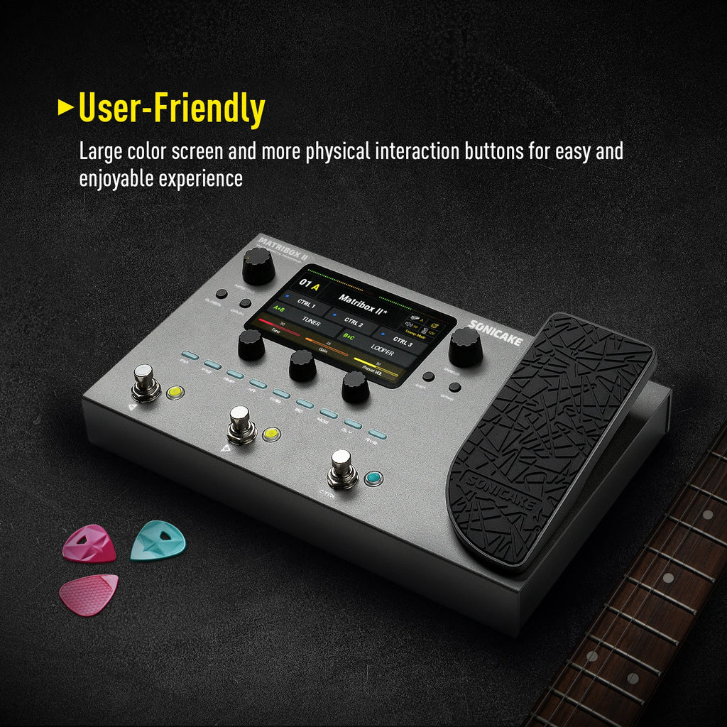 SONICAKE Matribox II Guitar Bass Amp Modeling Multi-Effects Processor with Expression Pedal FX Loop MIDI Stereo USB OTG QME-100