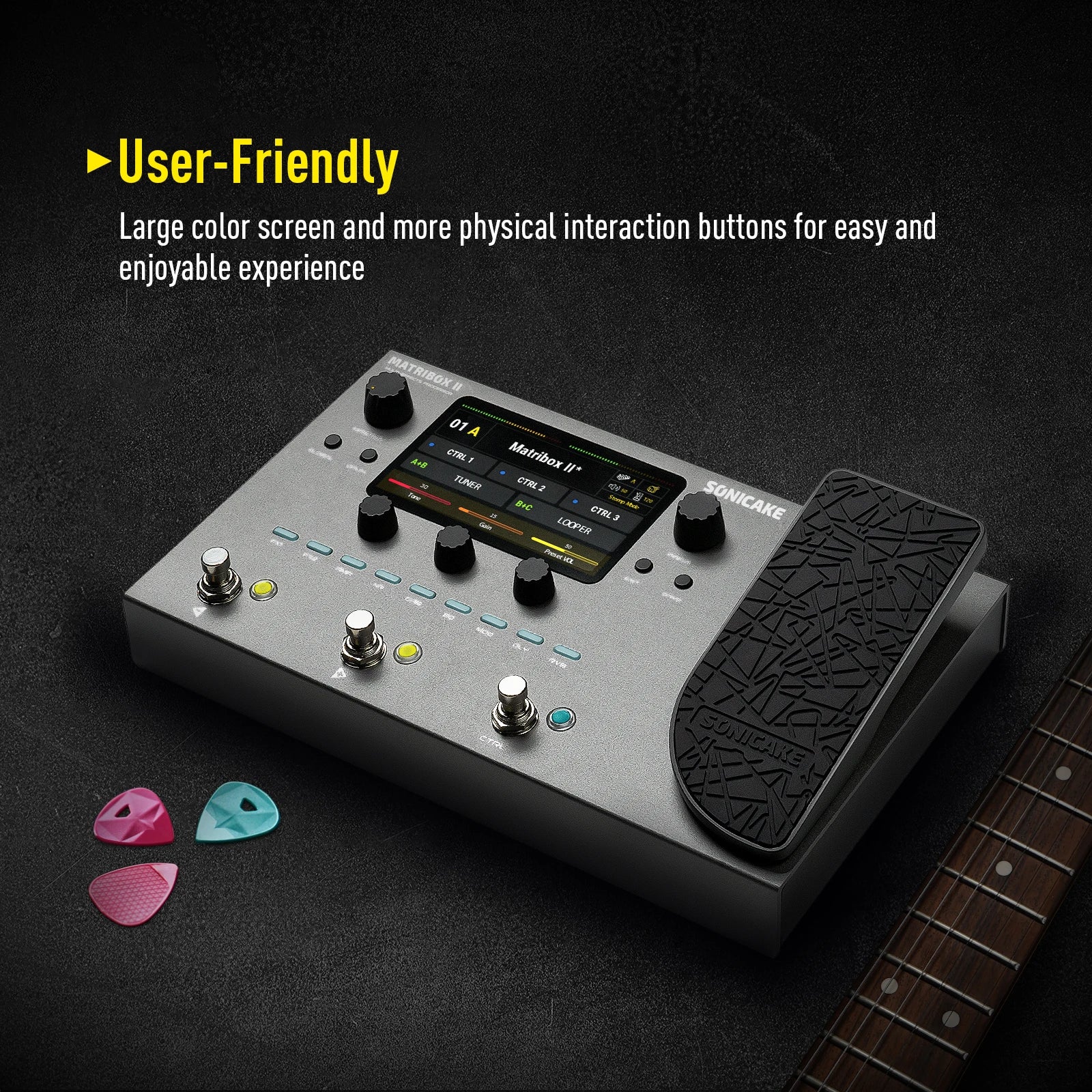 SONICAKE Matribox II Guitar Bass Amp Modeling Multi-Effects Processor with Expression Pedal FX Loop MIDI Stereo USB OTG QME-100