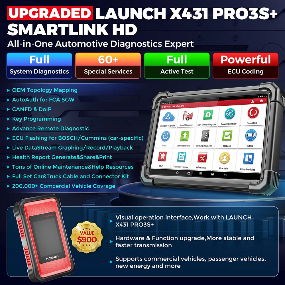 New Arrival-LAUNCH X431 PRO3S+ SmartLink HD 12V Car 24V Truck Full System Diagnostic Tools 10.1' INCH Auto OBD OBD2 Scanner