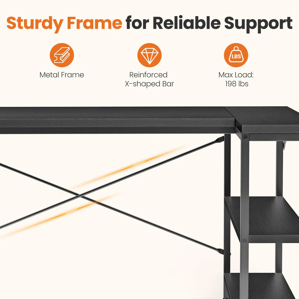 JHK 47" L-Shaped Corner Desk – Reversible Storage Shelves, X-Brace Steel Frame for Home Office & Gaming