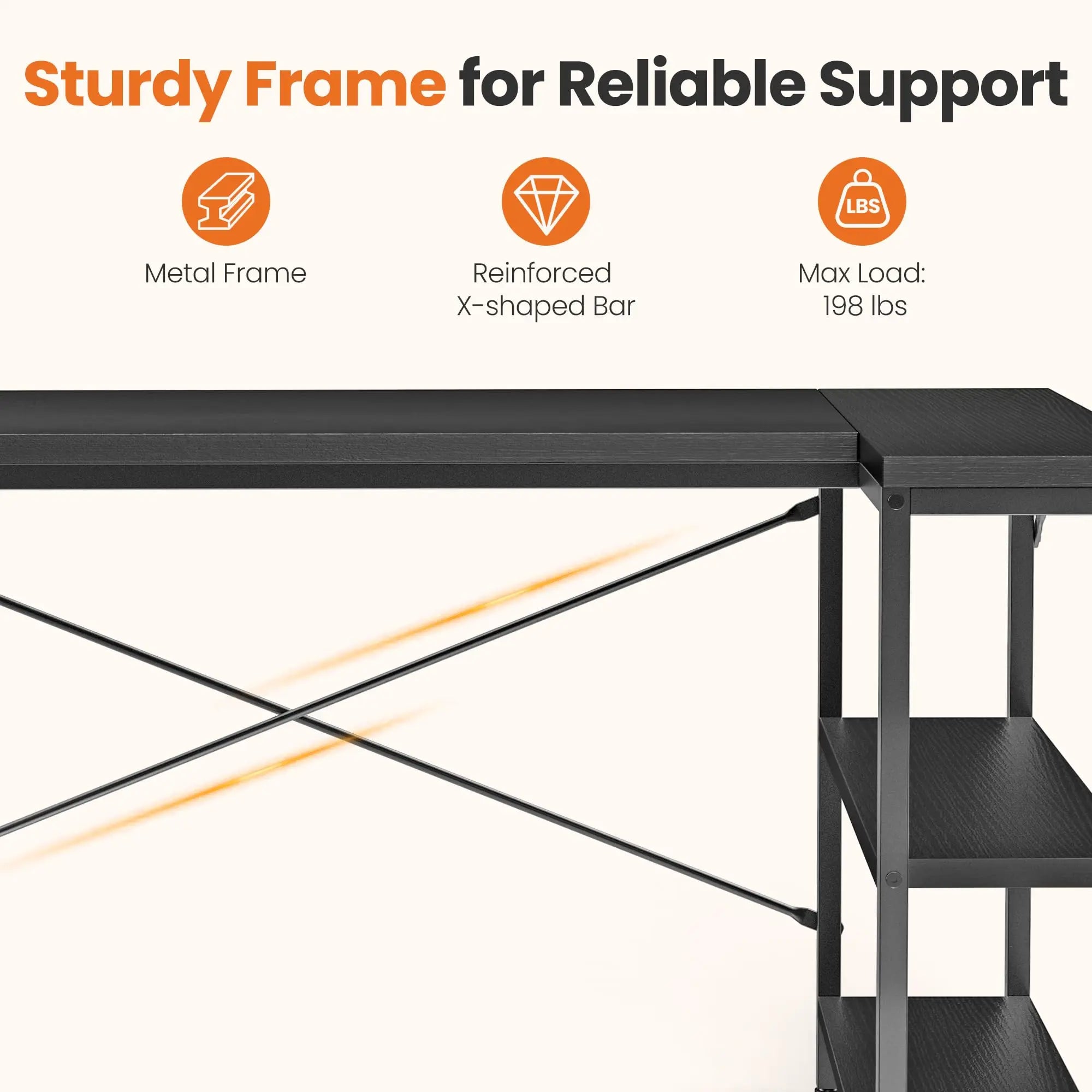 JHK 47" L-Shaped Corner Desk – Reversible Storage Shelves, X-Brace Steel Frame for Home Office & Gaming