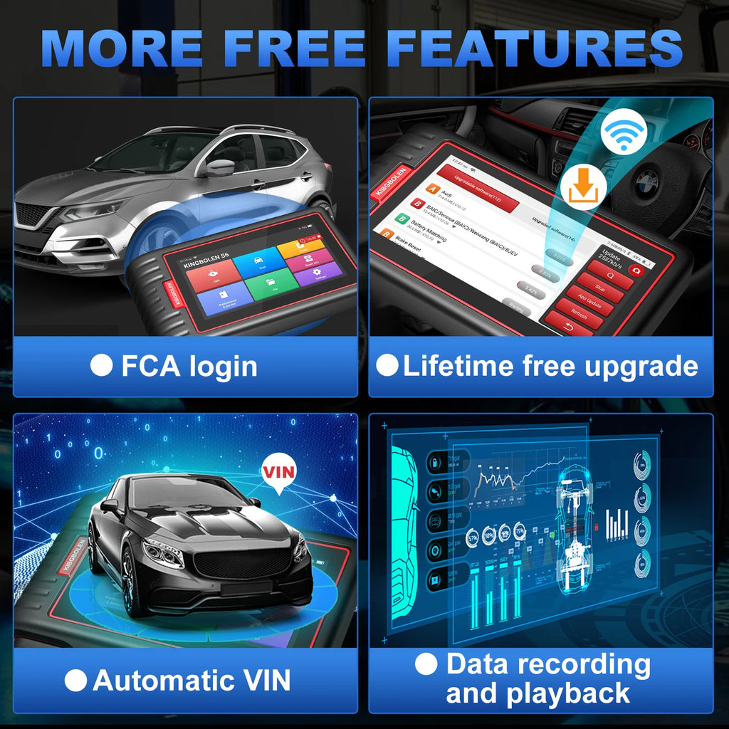 Kingbolen S6 OBD2 Scanner Bluetooth All System lifetime Free Update CAN FD Diagnostic Tool 28+ Resets SAS/BMS/TPMS Scan Tool
