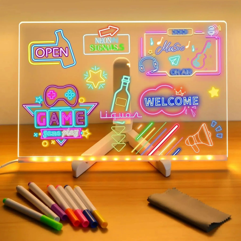 LED Acrylic Light-Up Message Board with 7 Colour Pens | DIY Drawing & Night Light for Kids