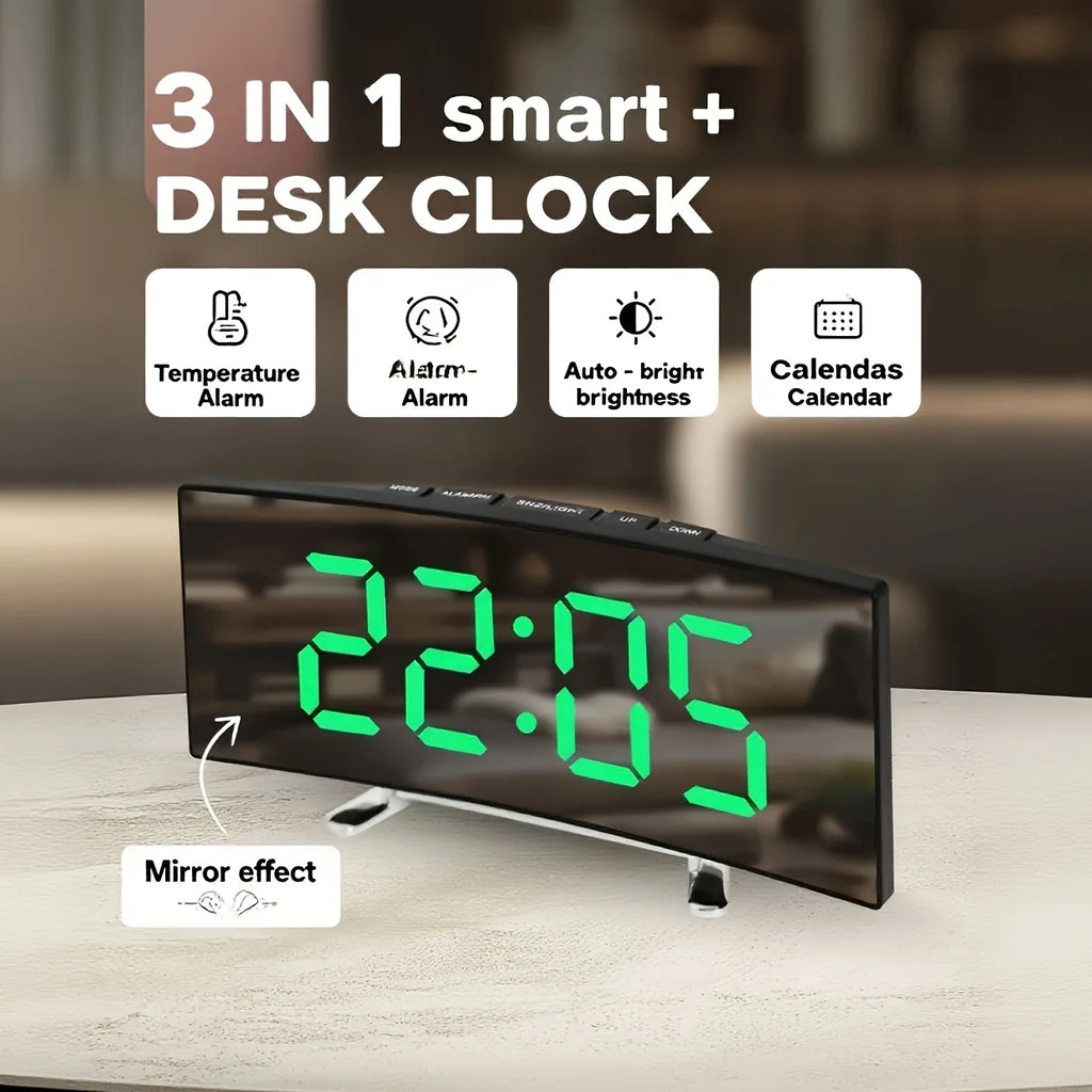 Digital Alarm Clock, Silent Design, Large LED Display Screen, Mirror Electronic Clock, Digital Alarm Clock, LED Mirror Clock
