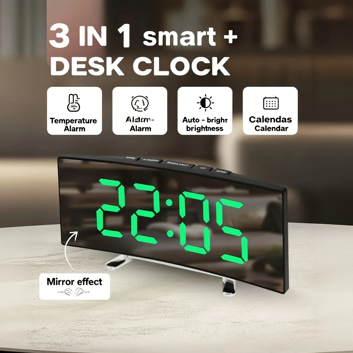 Digital Alarm Clock, Silent Design, Large LED Display Screen, Mirror Electronic Clock, Digital Alarm Clock, LED Mirror Clock
